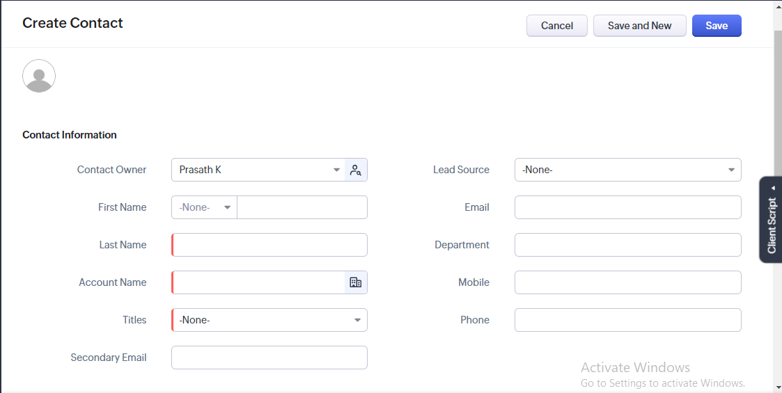 Creating contact | Zodopt | Zoho CRM | Zoho Premium Partners